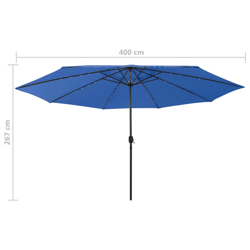Aurinkovarjo LED-valot ja metallitanko 400 cm taivaansininen - Sisustajankoti.fi