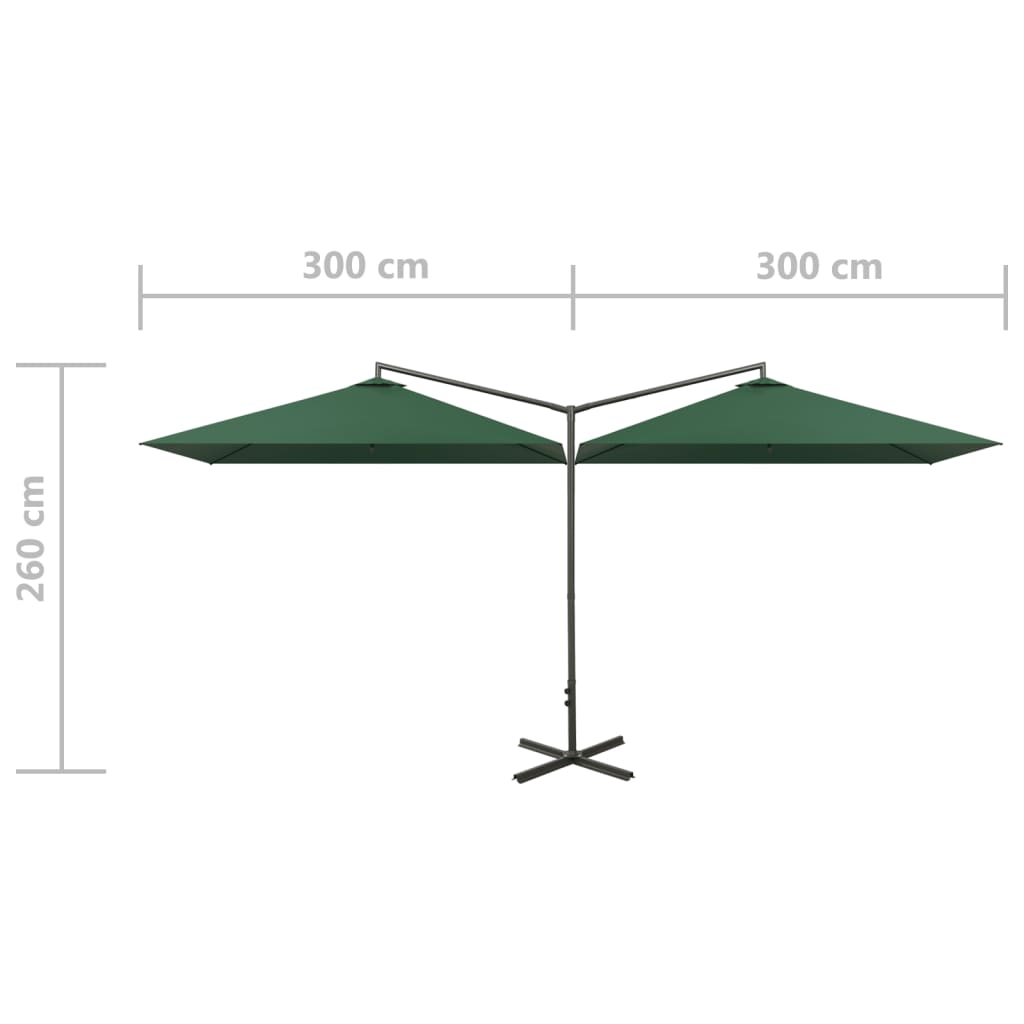 Tupla-aurinkovarjo terästanko vihreä 600x300 cm - Sisustajankoti.fi