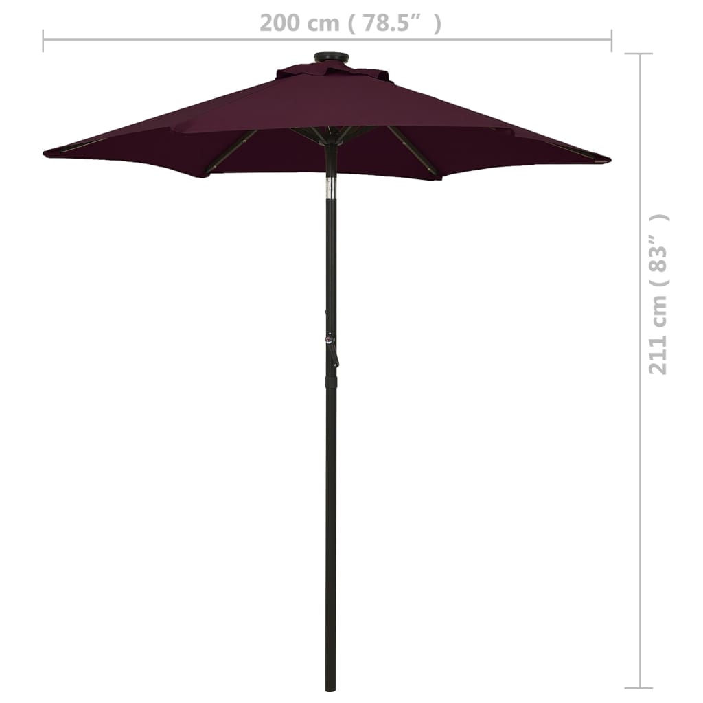 Aurinkovarjo LED-valolla viininpunainen 200x211 cm alumiini - Sisustajankoti.fi
