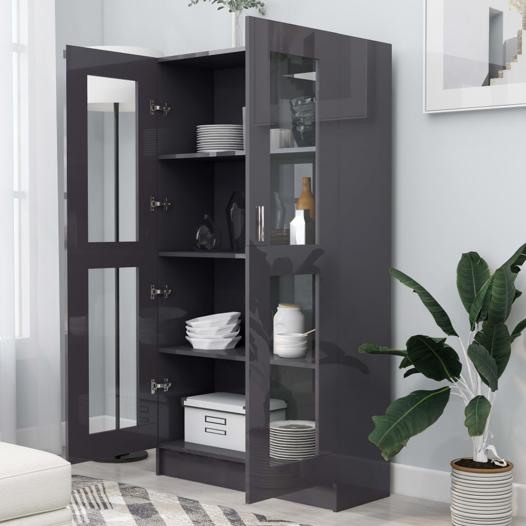 Vitriinikaappi korkeakiilto harmaa 82,5x30,5x150 cm - Sisustajankoti.fi