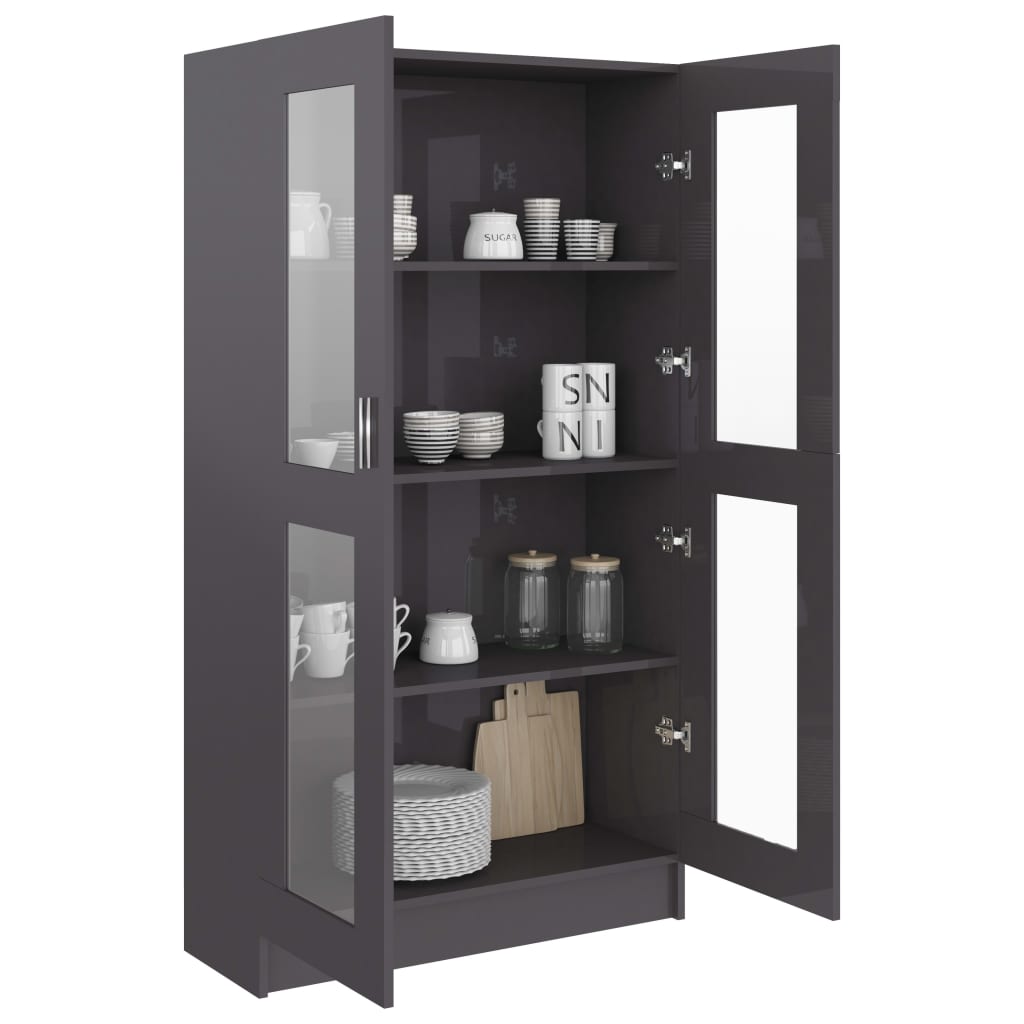 Vitriinikaappi korkeakiilto harmaa 82,5x30,5x150 cm - Sisustajankoti.fi