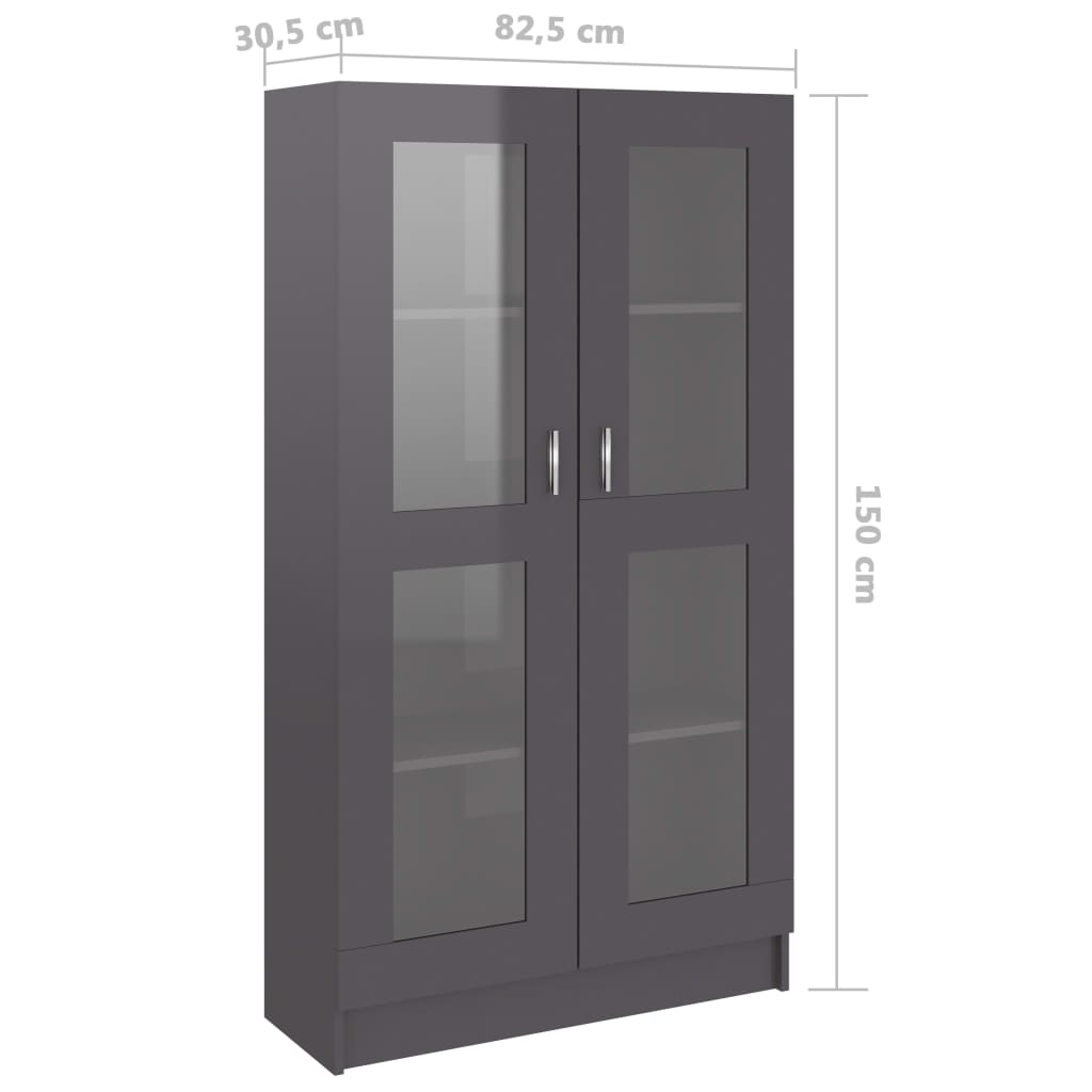 Vitriinikaappi korkeakiilto harmaa 82,5x30,5x150 cm - Sisustajankoti.fi