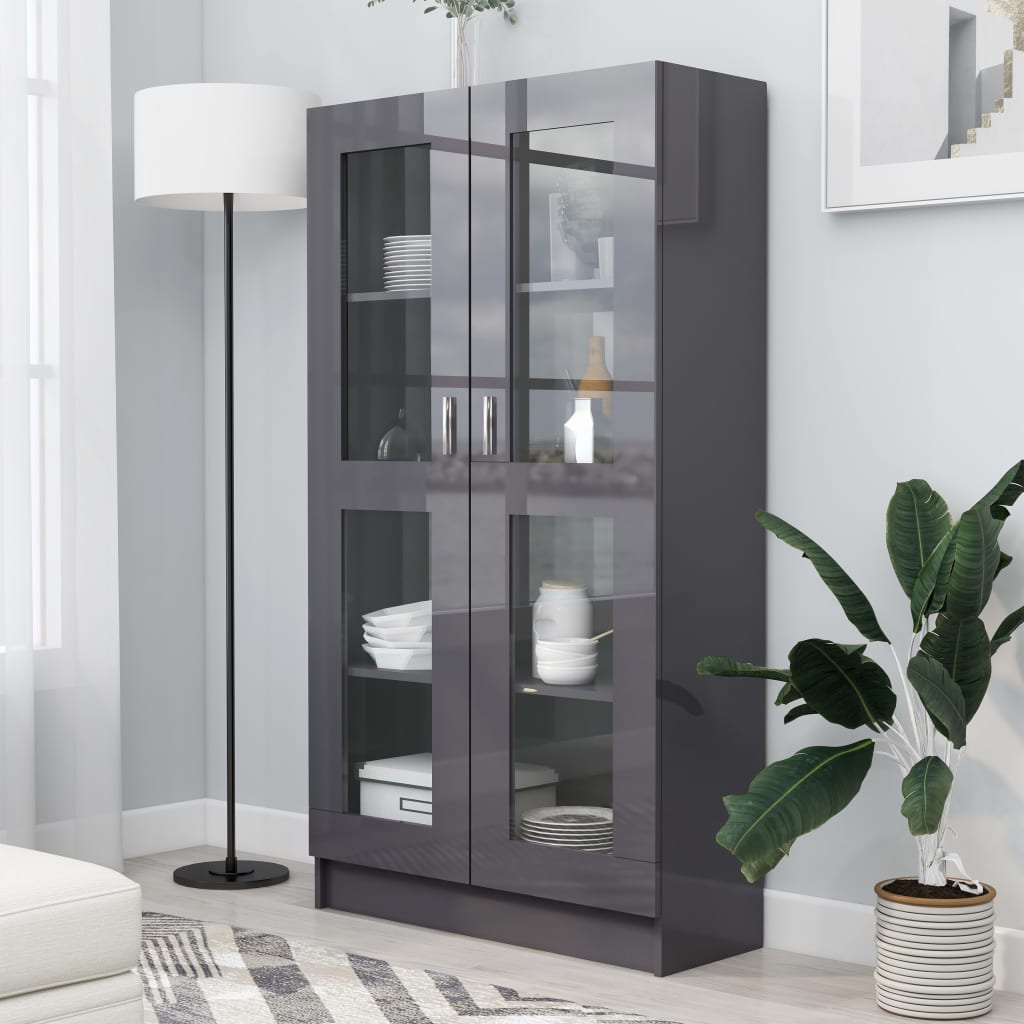 Vitriinikaappi korkeakiilto harmaa 82,5x30,5x150 cm - Sisustajankoti.fi