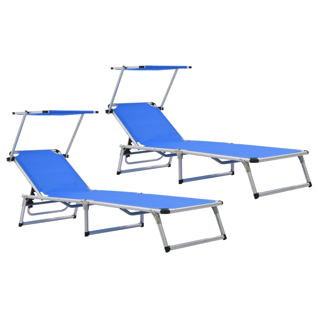 312457 Folding Sun Loungers with Roof 2 pcs Aluminium&Textilene Blue - Sisustajankoti.fi