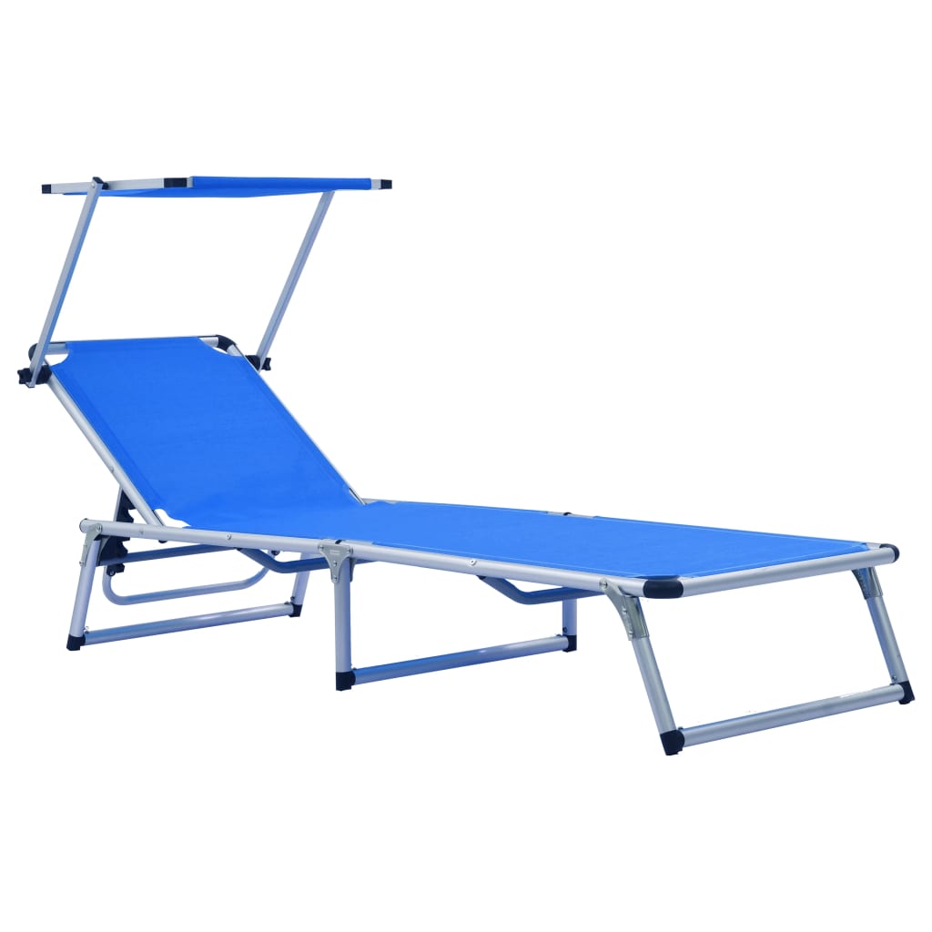 312457 Folding Sun Loungers with Roof 2 pcs Aluminium&Textilene Blue - Sisustajankoti.fi