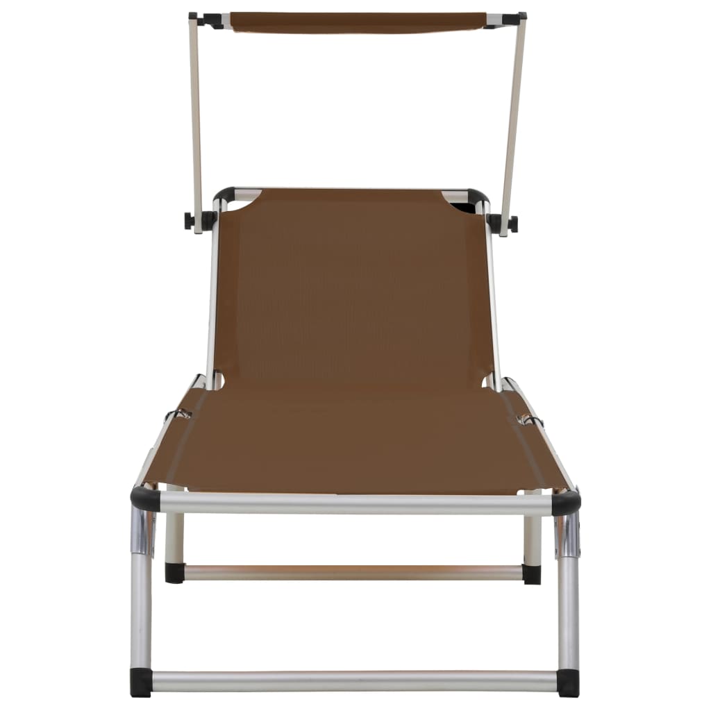 312461 Folding Sun Loungers with Roof 2 pcs Aluminium&Textilene Brown - Sisustajankoti.fi