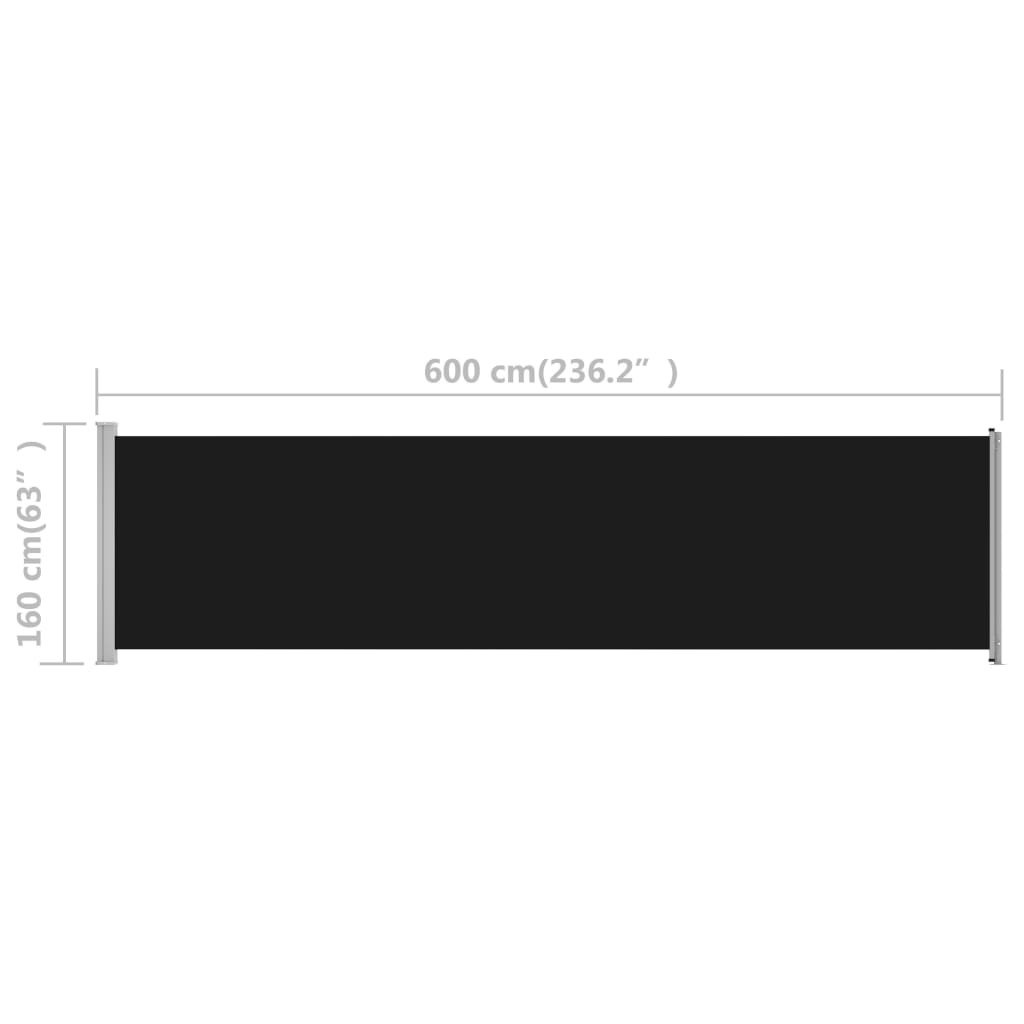 Sisäänvedettävä terassin sivumarkiisi 600x160 cm musta - Sisustajankoti.fi