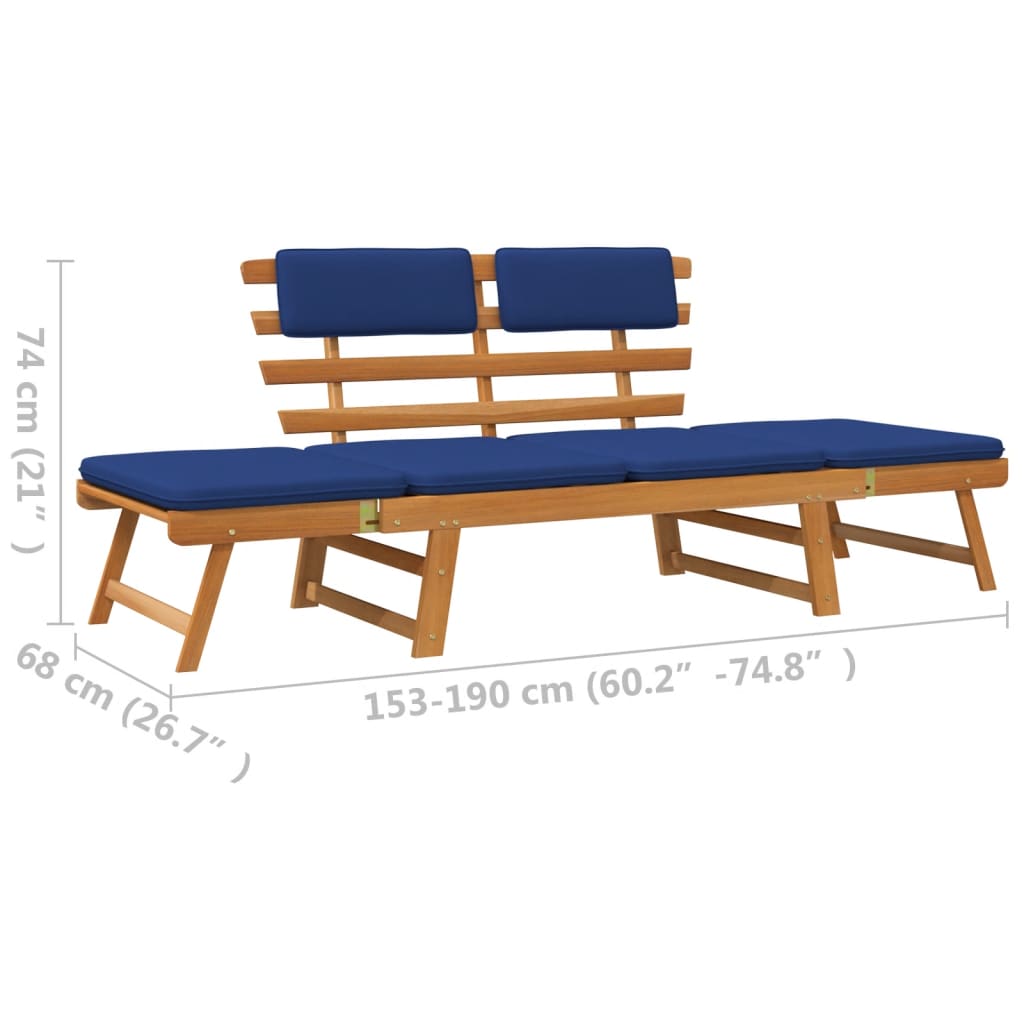 Puutarhapenkki tyynyillä 2-in-1 190 cm täysi akasiapuu - Sisustajankoti.fi