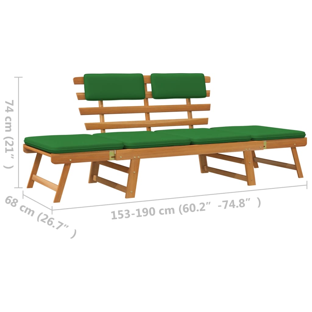 Puutarhapenkki tyynyillä 2-in-1 190 cm täysi akasiapuu - Sisustajankoti.fi