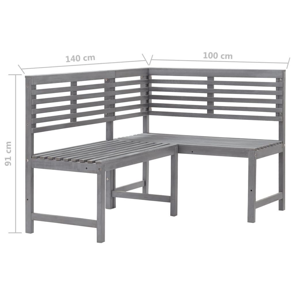 Kulmapenkki harmaa 140 cm täysi akaasiapuu - Sisustajankoti.fi