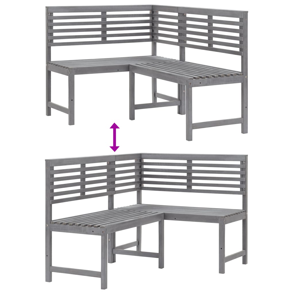 Kulmapenkki harmaa 140 cm täysi akaasiapuu - Sisustajankoti.fi