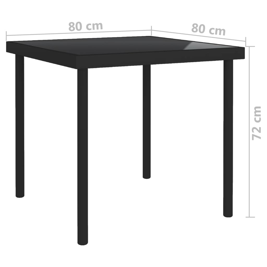 Ulkoruokapöytä musta 80x80x72 cm lasi ja teräs - Sisustajankoti.fi