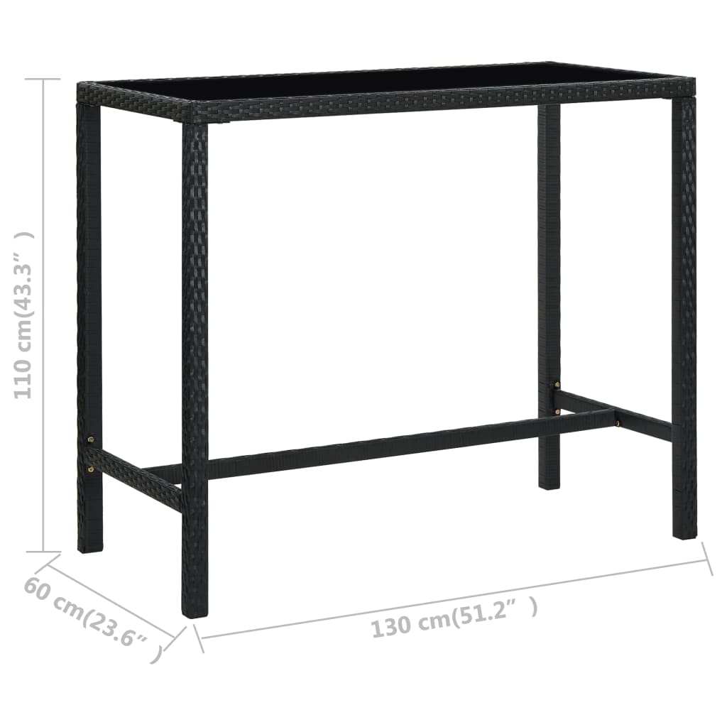 Puutarhan baaripöytä musta 130x60x110 cm polyrottinki ja lasi - Sisustajankoti.fi