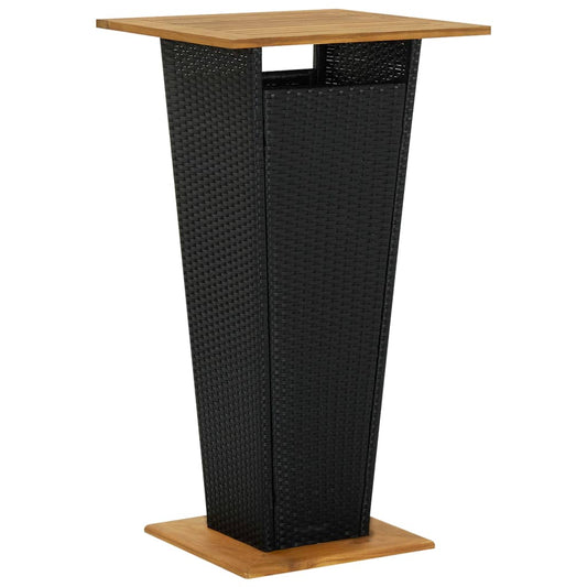 Baaripöytä musta 60x60x110 cm polyrottinki ja täysi akaasiapuu - Sisustajankoti.fi