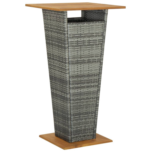 Baaripöytä harmaa 60x60x110 cm polyrottinki ja täysi akaasiapuu - Sisustajankoti.fi