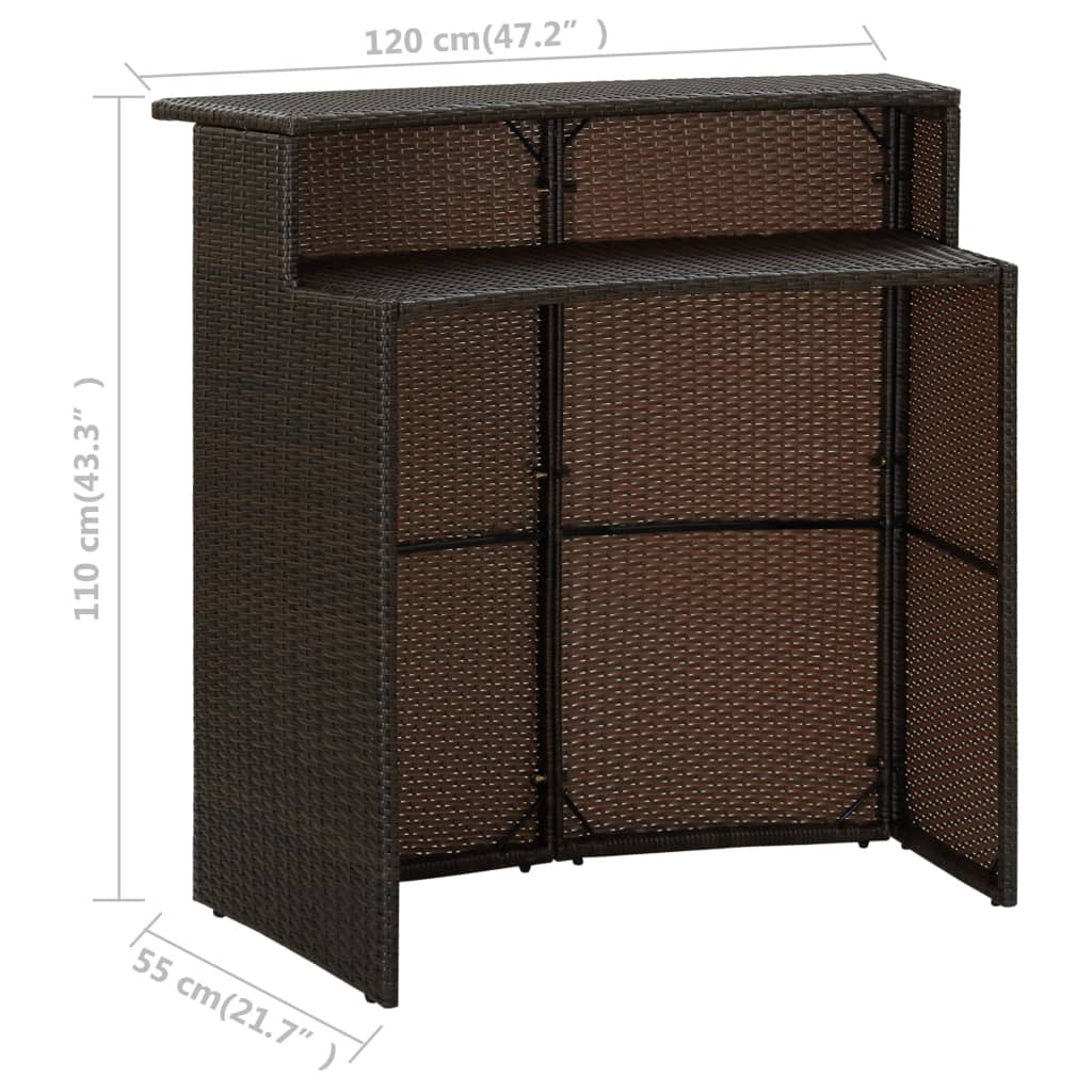 Puutarhan baaripöytä ruskea 120x55x110 cm polyrottinki - Sisustajankoti.fi