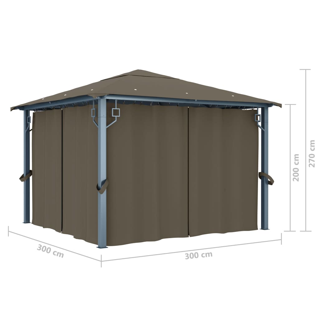 Huvimaja verhoilla 300x300 cm harmaanruskea alumiini - Sisustajankoti.fi