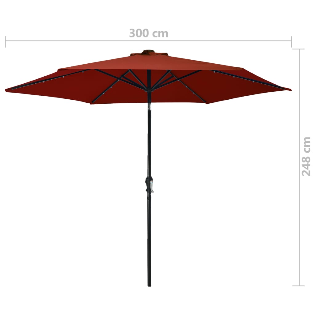 Aurinkovarjo LED-valot terästanko 300 cm terrakotta - Sisustajankoti.fi
