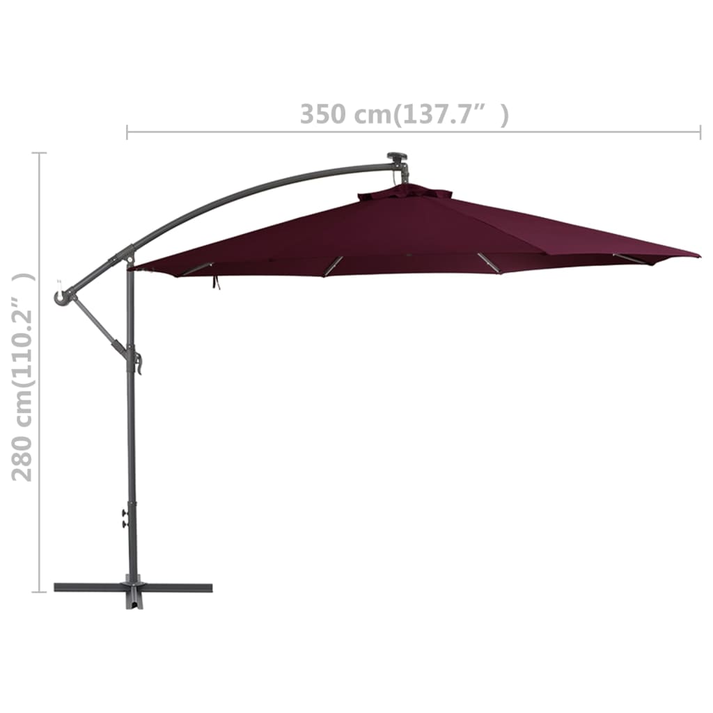 Aurinkovarjo LED-valoilla viininpunainen 350 cm - Sisustajankoti.fi