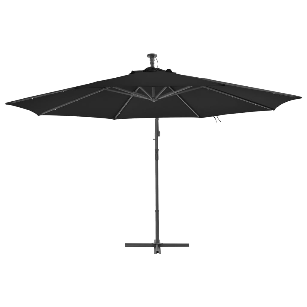 Aurinkovarjo LED-valoilla musta 350 cm - Sisustajankoti.fi