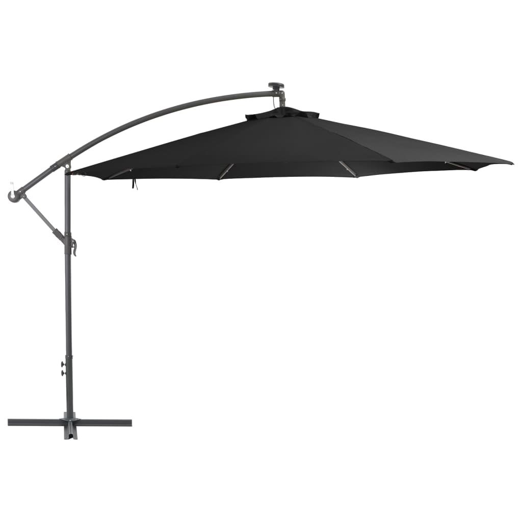 Aurinkovarjo LED-valoilla musta 350 cm - Sisustajankoti.fi