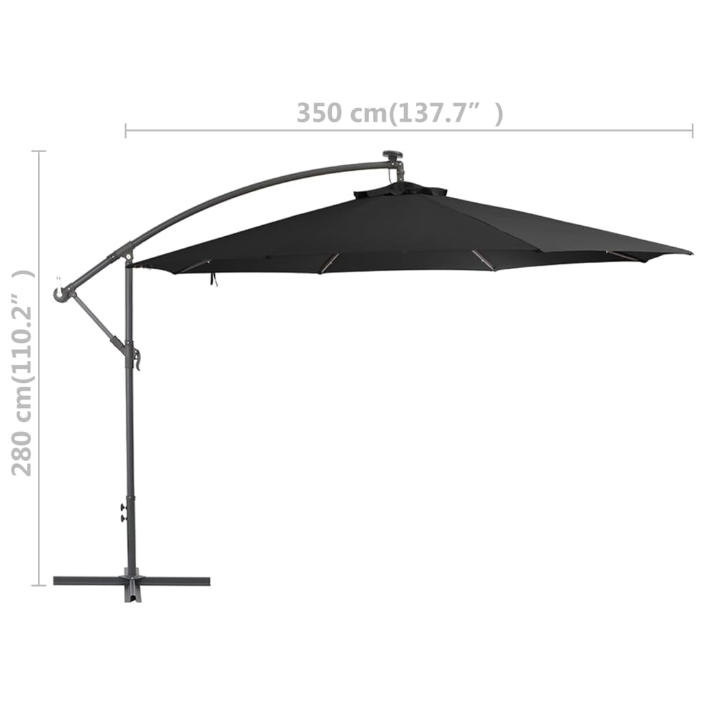 Aurinkovarjo LED-valoilla musta 350 cm - Sisustajankoti.fi
