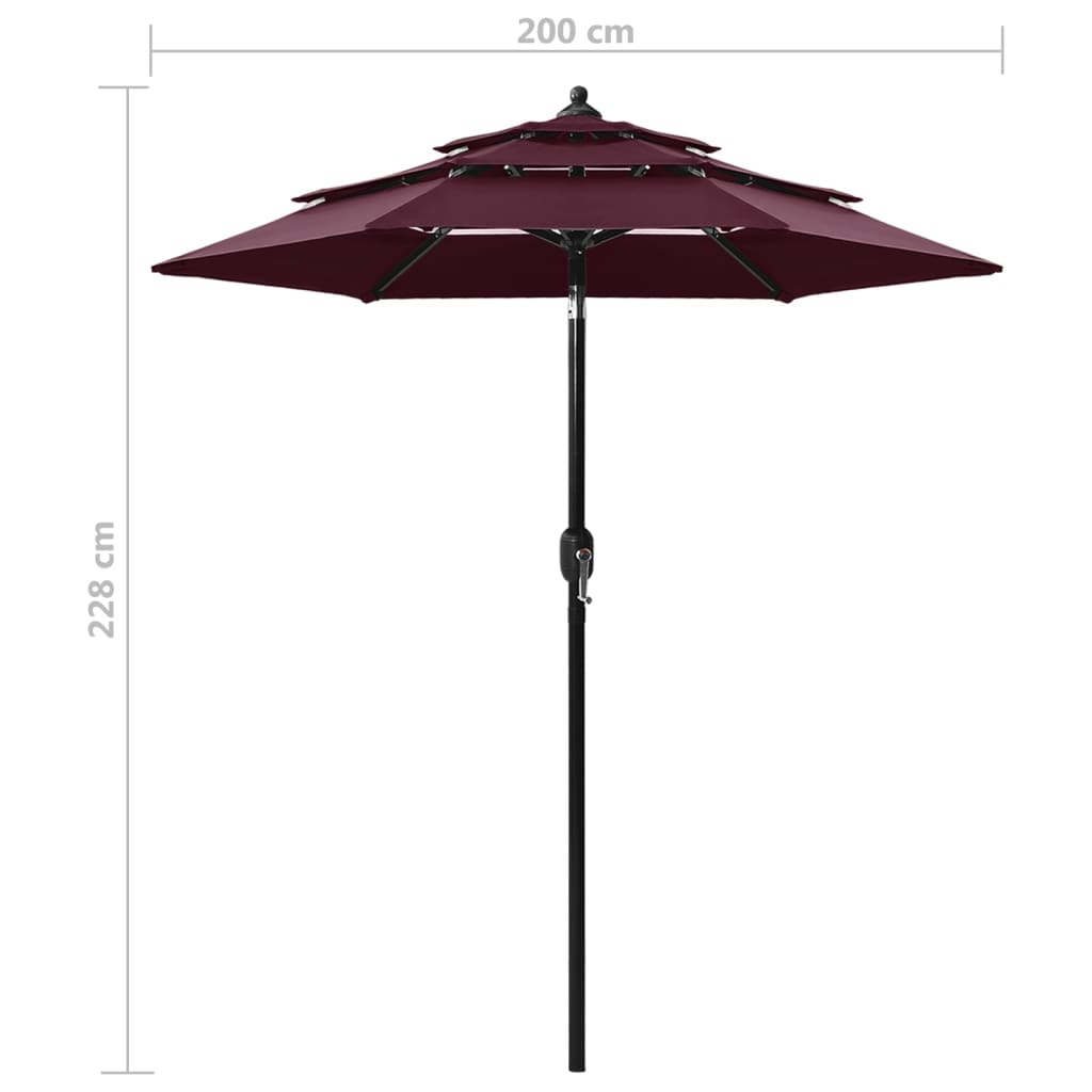 3-tasoinen aurinkovarjo alumiinitanko viininpunainen 2 m - Sisustajankoti.fi
