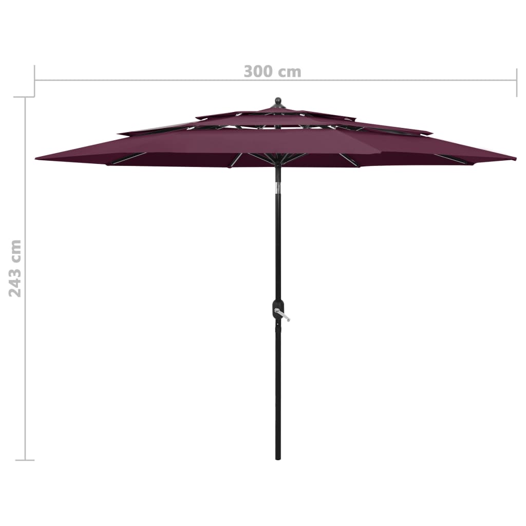 3-tasoinen aurinkovarjo alumiinitanko viininpunainen 3 m - Sisustajankoti.fi