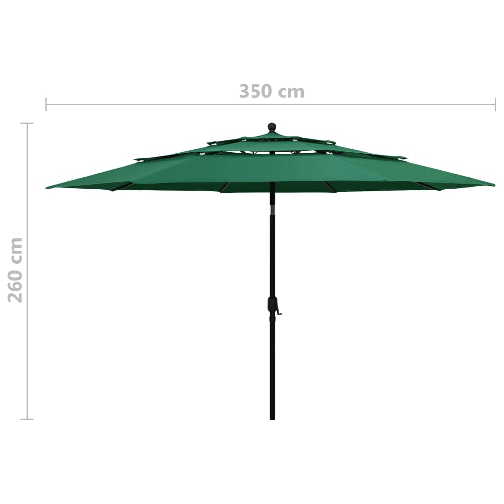 3-tasoinen aurinkovarjo alumiinitanko vihreä 3,5 m - Sisustajankoti.fi