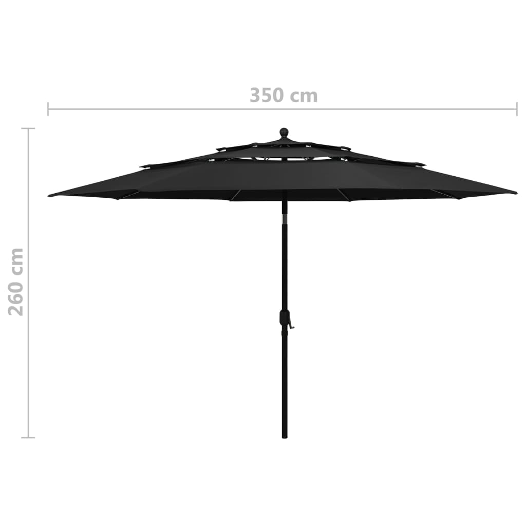 3-tasoinen aurinkovarjo alumiinitanko musta 3,5 m - Sisustajankoti.fi