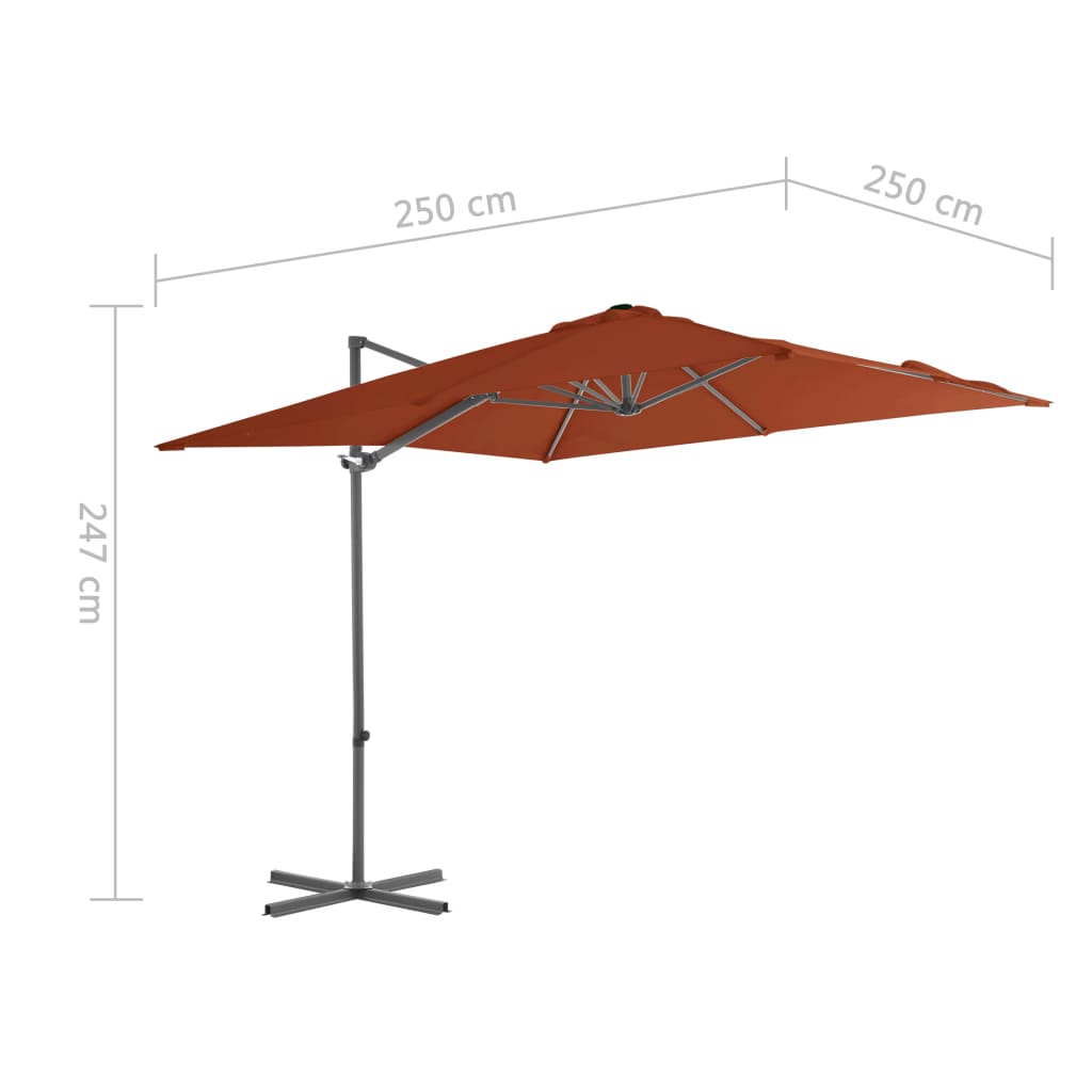 Riippuva aurinkovarjo teräspylväällä terrakotta 250x250 cm - Sisustajankoti.fi