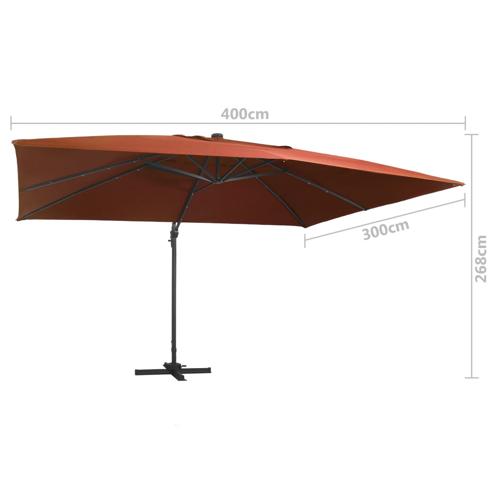 Aurinkovarjo LED-valoilla terrakotta 400x300 cm - Sisustajankoti.fi