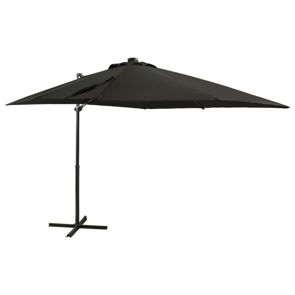 Riippuva aurinkovarjo tangolla ja LED-valoilla musta 250 cm - Sisustajankoti.fi