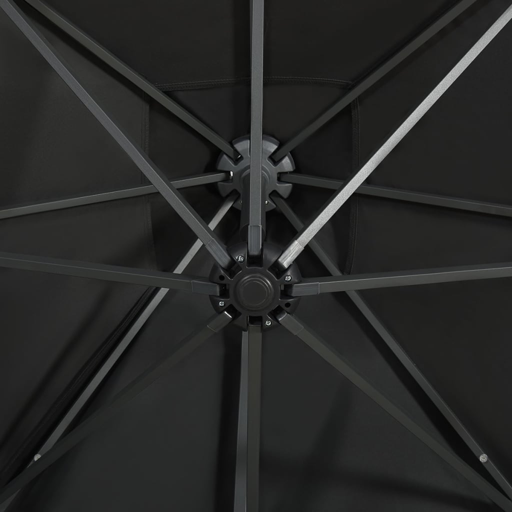 Riippuva aurinkovarjo tangolla ja LED-valoilla musta 250 cm - Sisustajankoti.fi