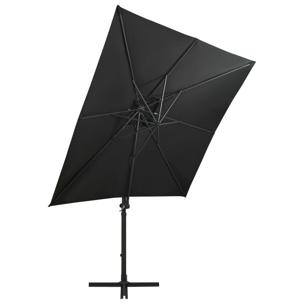 Riippuva aurinkovarjo tangolla ja LED-valoilla musta 250 cm - Sisustajankoti.fi