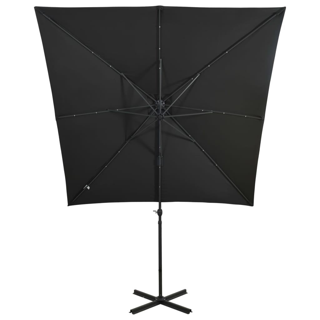 Riippuva aurinkovarjo tangolla ja LED-valoilla musta 250 cm - Sisustajankoti.fi