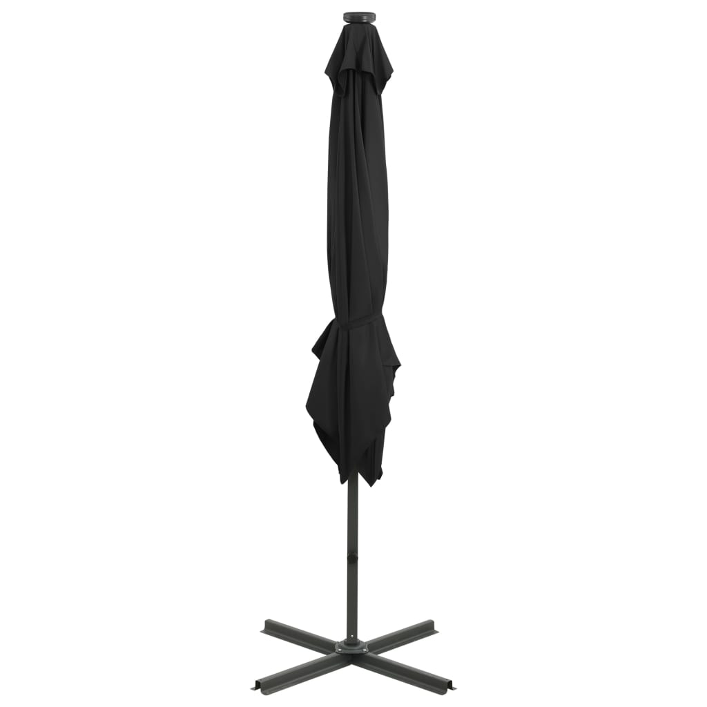 Riippuva aurinkovarjo tangolla ja LED-valoilla musta 250 cm - Sisustajankoti.fi