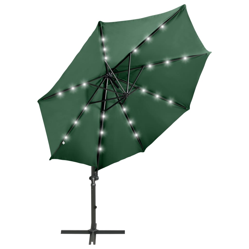Riippuva aurinkovarjo tangolla ja LED-valoilla vihreä 300 cm - Sisustajankoti.fi