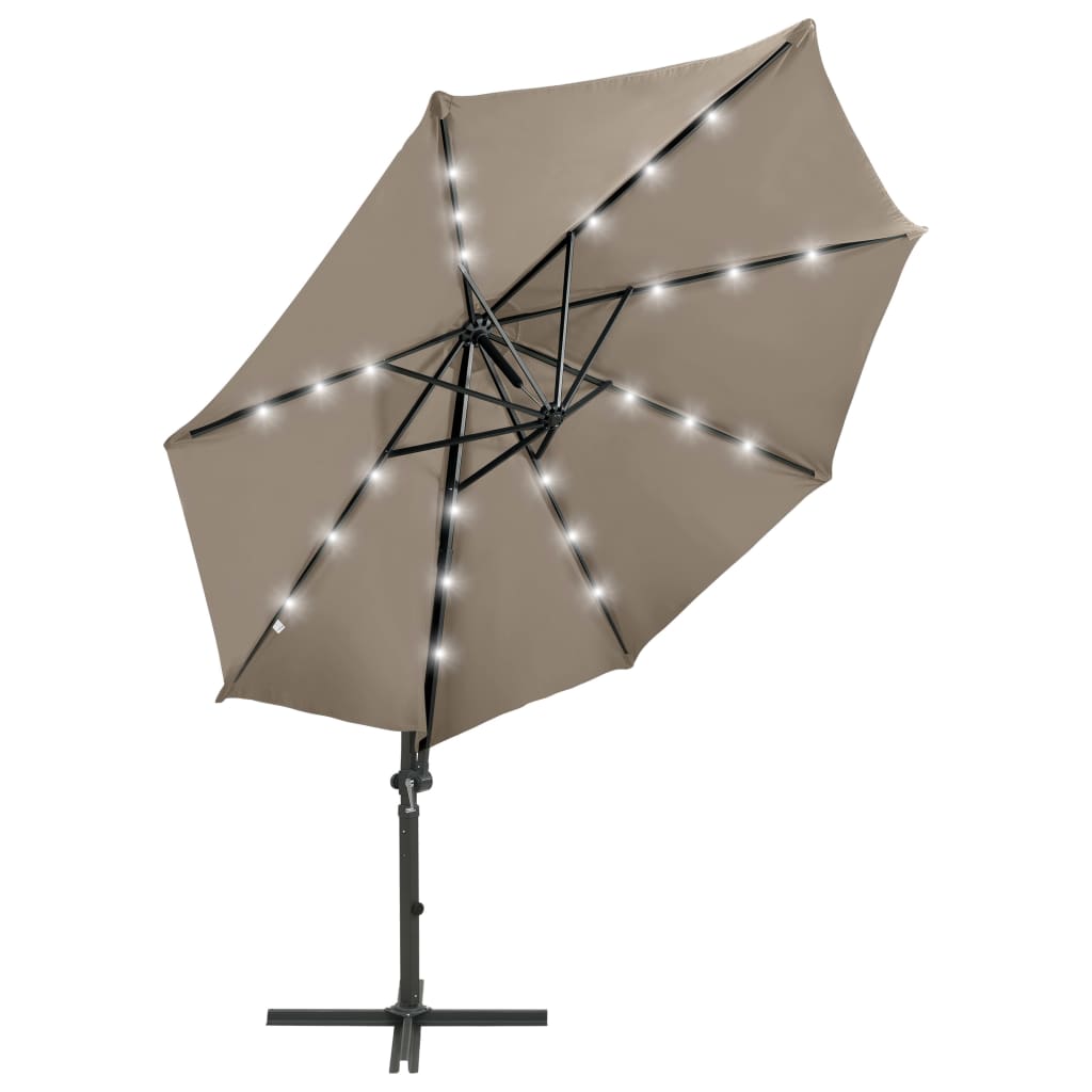 Riippuva aurinkovarjo tangolla ja LED-valoilla ruskeanh. 300 cm - Sisustajankoti.fi
