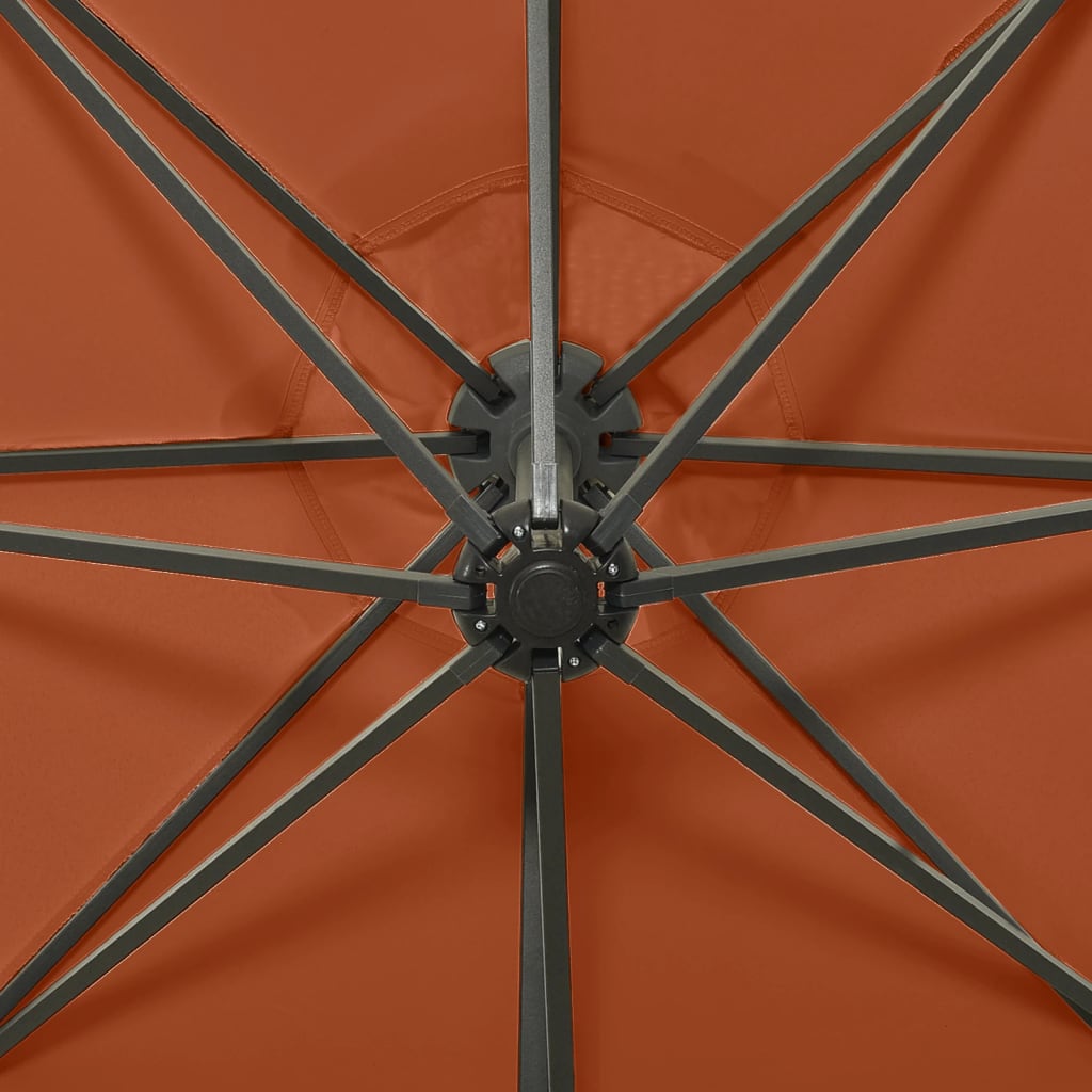 Riippuva aurinkovarjo tangolla ja LED-valoilla terrakotta 300cm - Sisustajankoti.fi