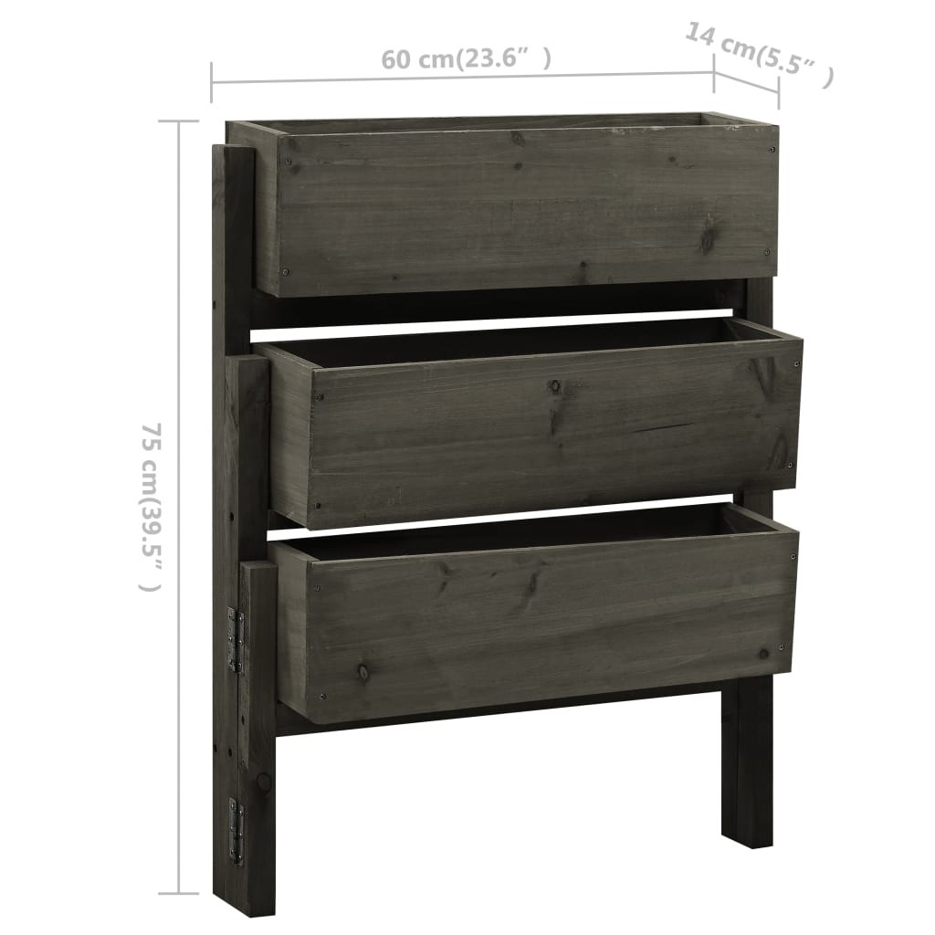 Taitettava kukkalaatikko harmaa 60x14x75 cm täysi kuusi - Sisustajankoti.fi