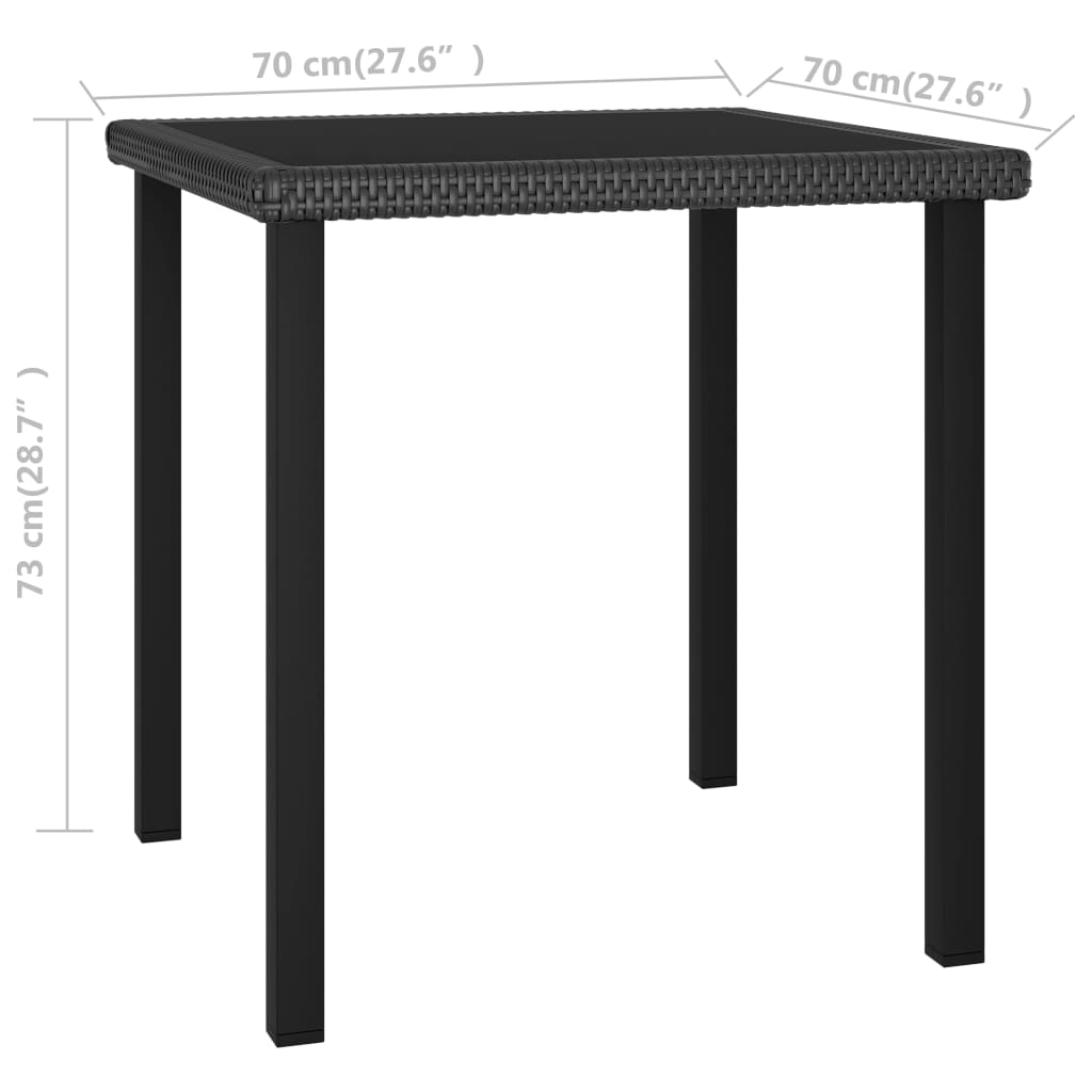 Puutarhan ruokapöytä musta 70x70x73 cm polyrottinki - Sisustajankoti.fi
