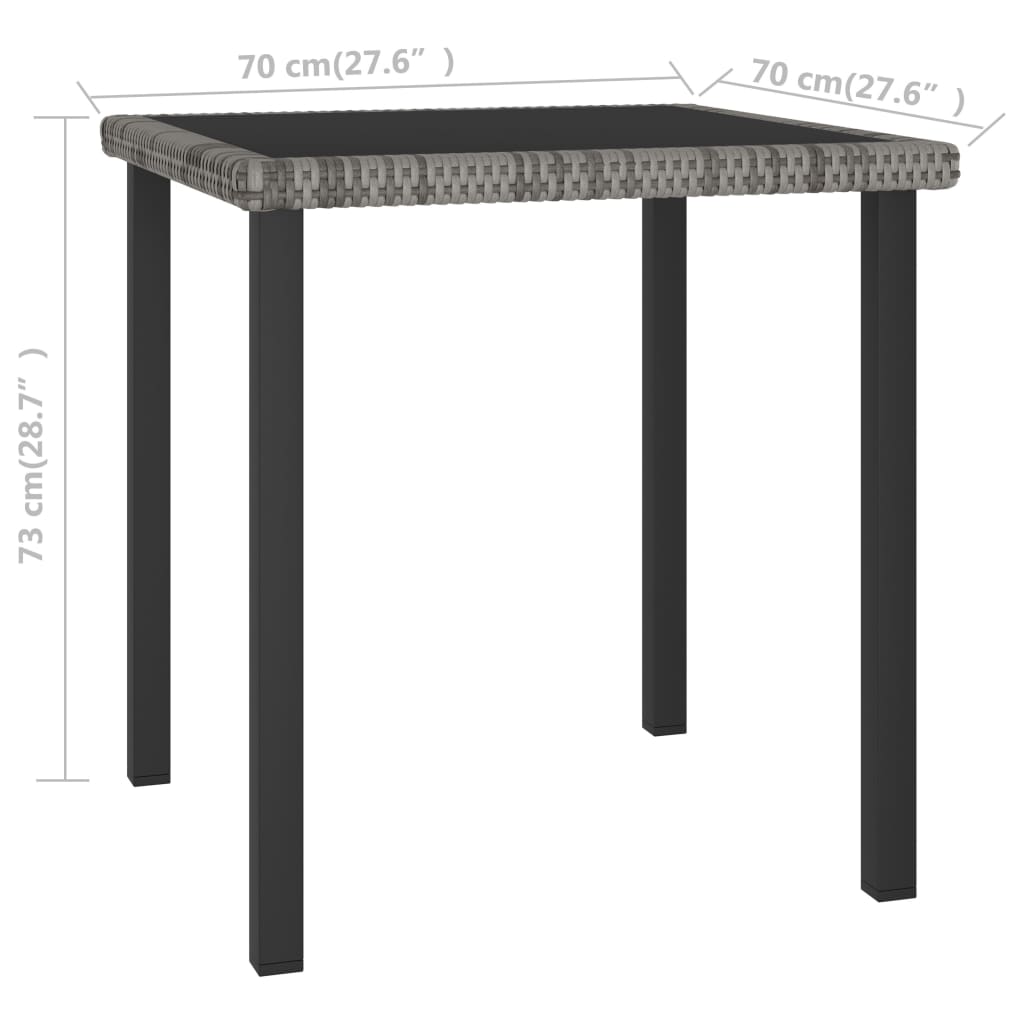 Puutarhan ruokapöytä harmaa 70x70x73 cm polyrottinki - Sisustajankoti.fi