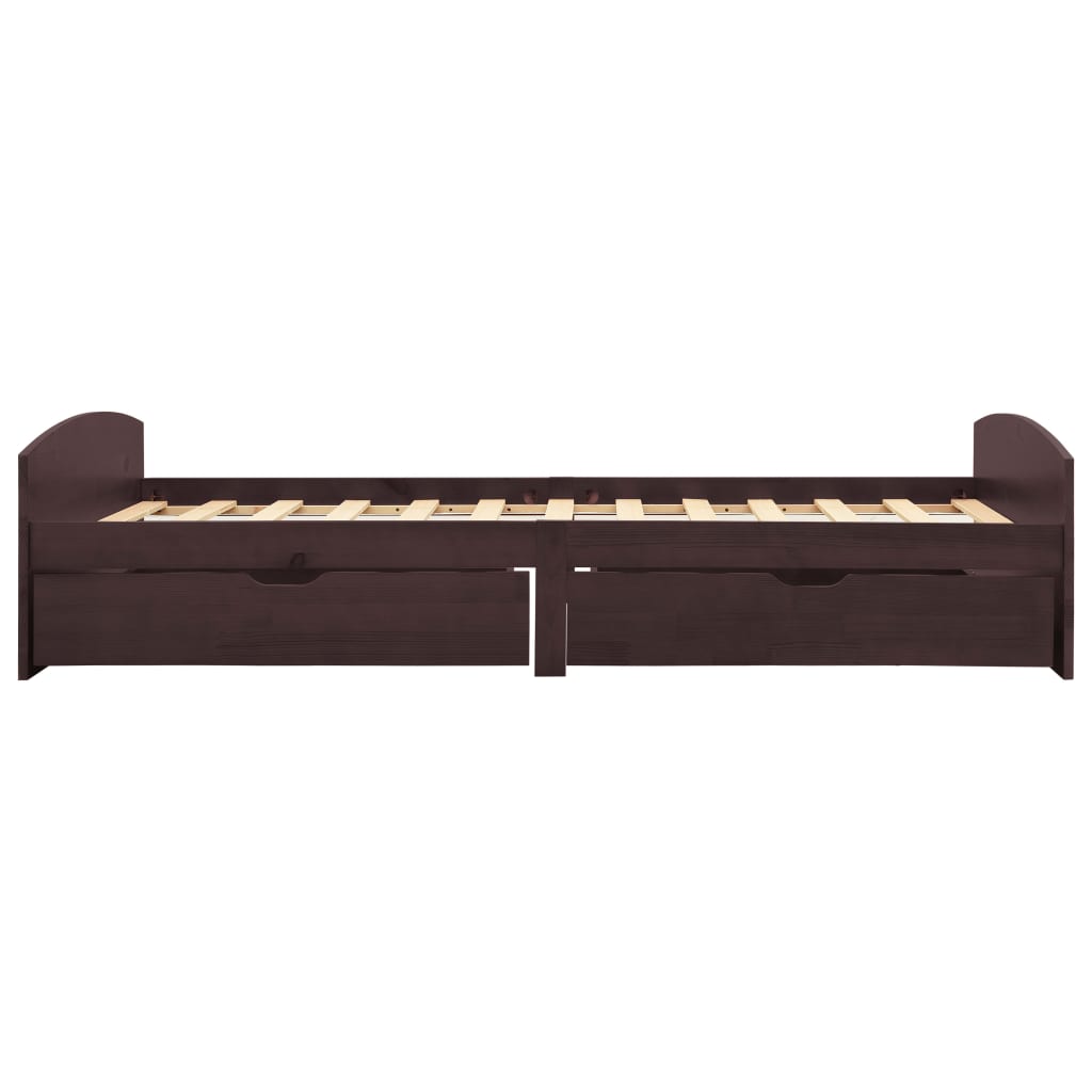 Sängynrunko 2 vetolaatikolla tummanruskea täysi mänty 90x200 cm - Sisustajankoti.fi
