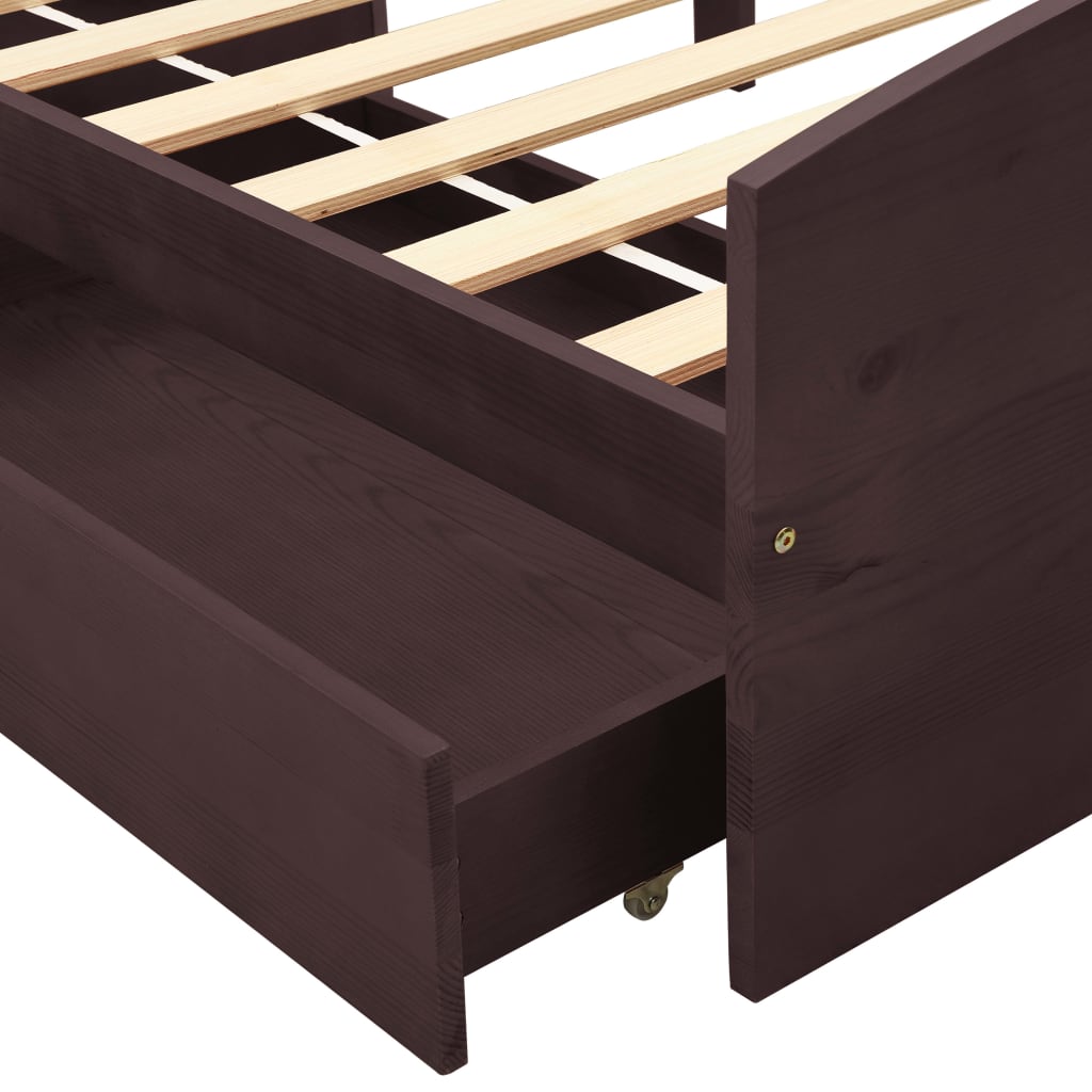 Sängynrunko 2 vetolaatikolla tummanruskea täysi mänty 90x200 cm - Sisustajankoti.fi