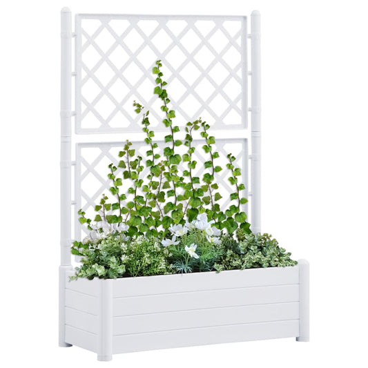 Kukkalaatikko säleiköllä 100x43x142 cm PP valkoinen - Sisustajankoti.fi