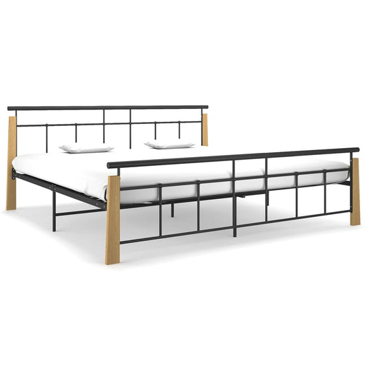Sängynrunko metalli ja täysi tammi 200x200 cm - Sisustajankoti.fi