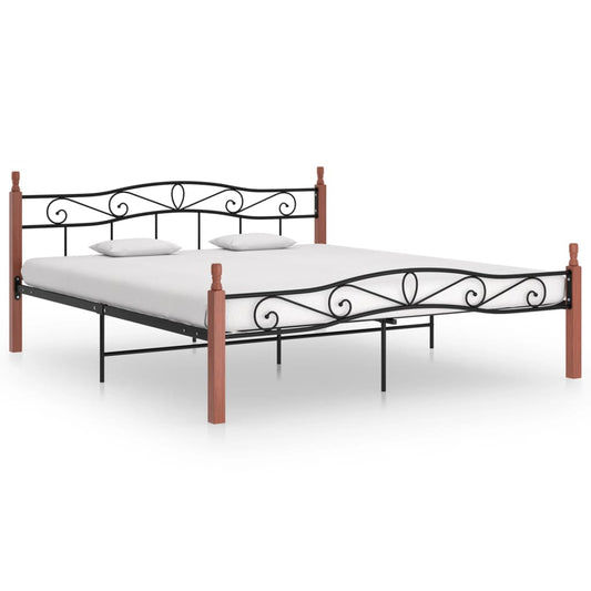 Sängynrunko musta metalli ja täysi tammi 200x200 cm - Sisustajankoti.fi