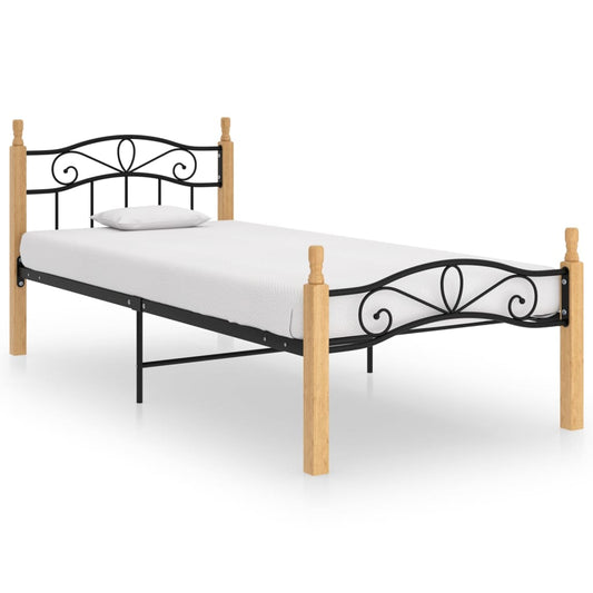 Sängynrunko musta metalli ja täysi tammi 100x200 cm - Sisustajankoti.fi