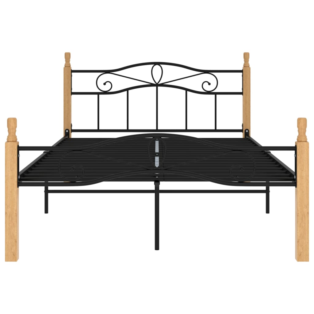 Sängynrunko musta metalli ja täysi tammi 120x200 cm - Sisustajankoti.fi
